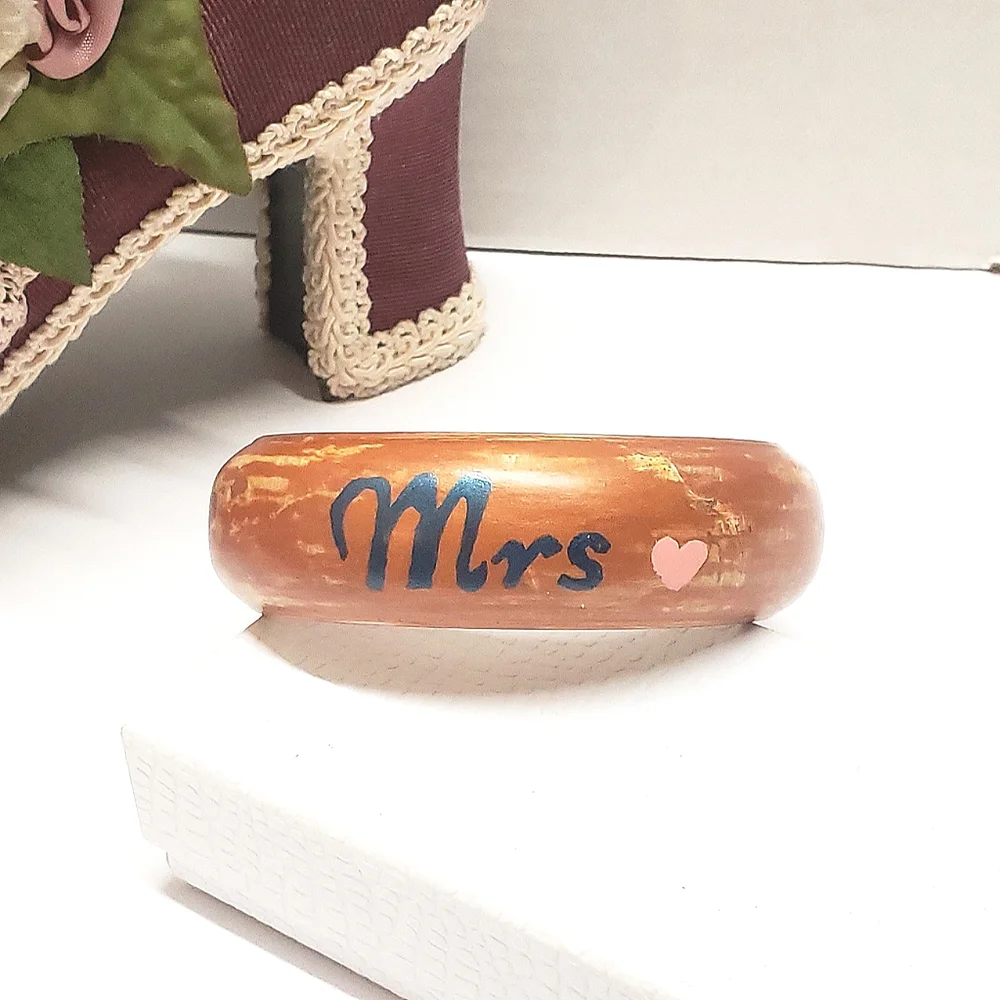Hand Painted MRS Bronze Distressed Bangle Bracelet Vintage Style